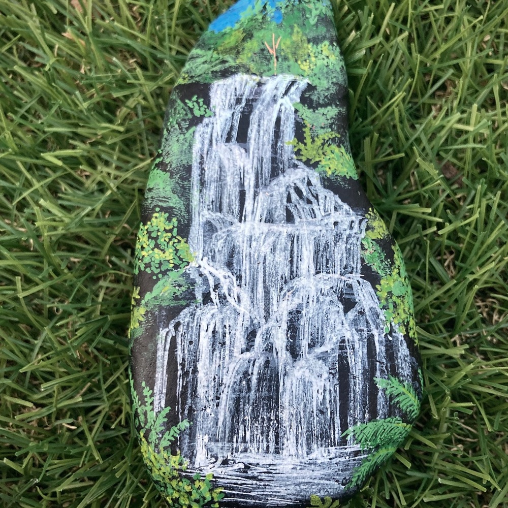 Jungle Waterfall Hand Painted River Rock
